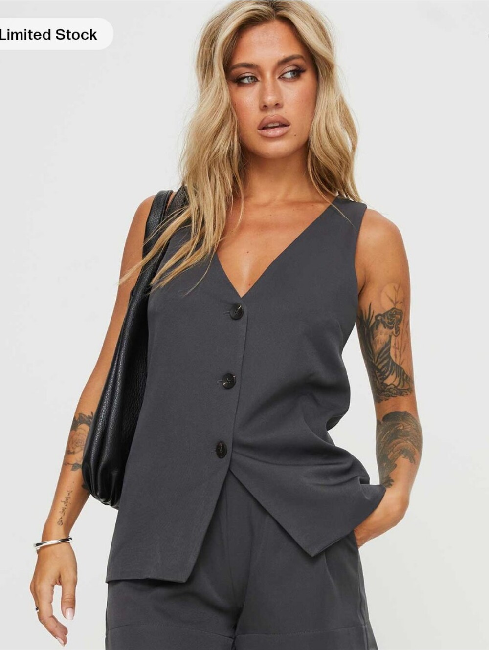 Princess Polly Dark Gray Charcoal Tailored V-Neck Vest Waistcoat Size 4 - Picture 2 of 13